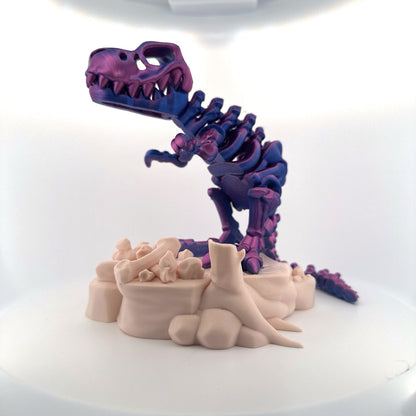 Articulated T-Rex Skeleton + Base: Mixed dual color Neon City (Blue-Magenta)